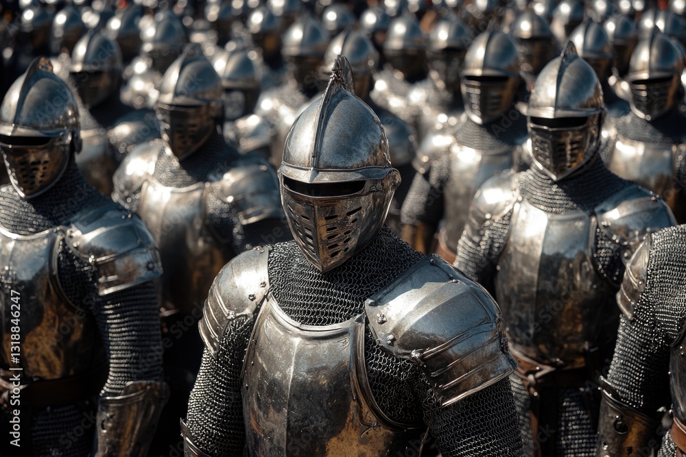 A detailed close-up of a formation of armored warriors, possibly knights or soldiers from a historical battle scene. A detailed close-up of a formation of armored warriors, possibly knights or soldiers from a historical battle scene.