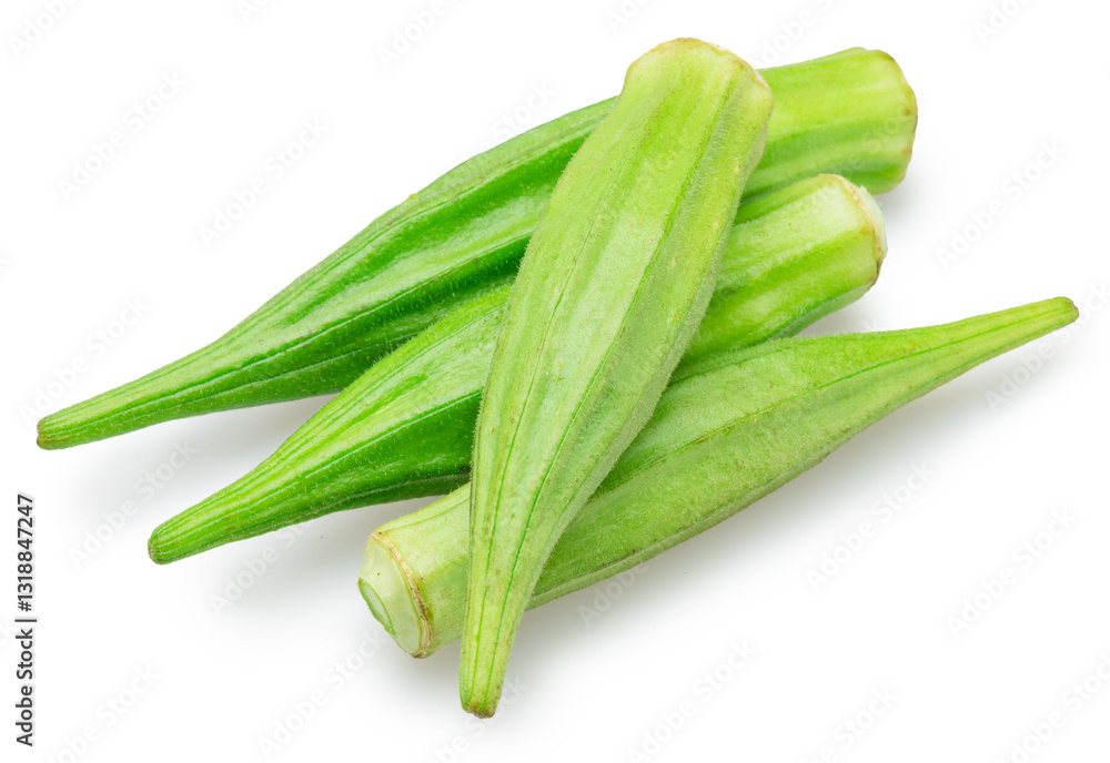 Okra green seed pods isolated on white background. File contains clipping path. Okra green seed pods isolated on white background. File contains clipping path.