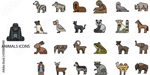 Photography Animal simple concept 24 colour icons set