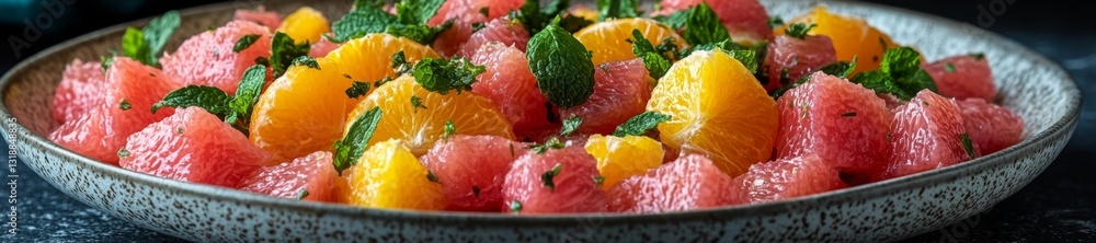 Refreshing citrus salad with oranges grapefruit and mint served in a ceramic bowl. Generative AI Refreshing citrus salad with oranges grapefruit and mint served in a ceramic bowl. Generative AI