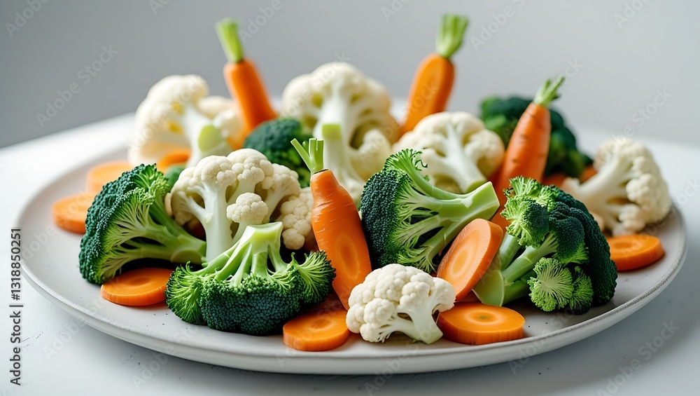Fresh Vegetable Platter with Broccoli, Cauliflower, and Carrots Fresh Vegetable Platter with Broccoli, Cauliflower, and Carrots