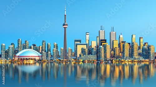 Panoramic view of toronto skyline canada cityscape photography urban environment dusk lighting