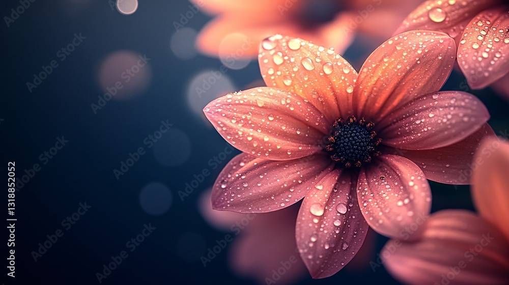 Beautiful flowers covered with water droplets in the foreground Beautiful flowers covered with water droplets in the foreground