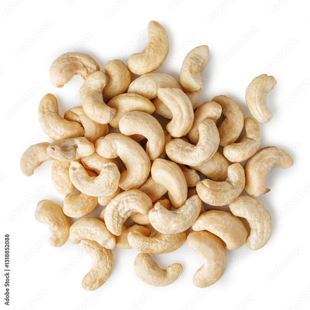 Pile of cashew nuts isolated on white background Pile of cashew nuts isolated on white background