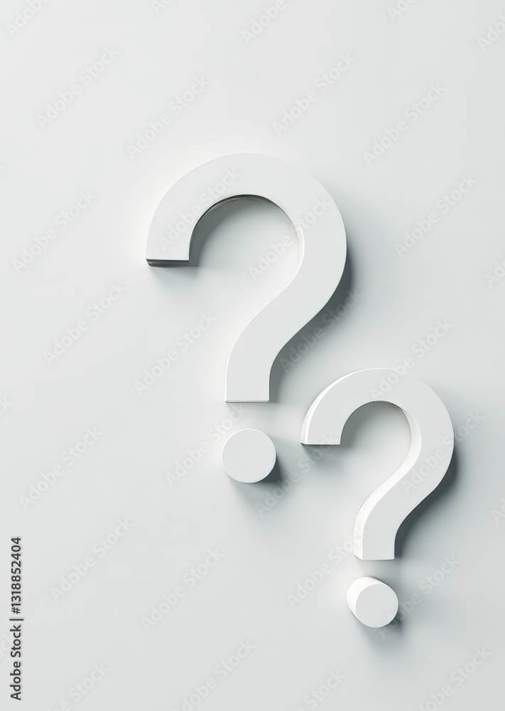 Simple image of three white question marks on a white surface perfect for educational or informational projects question mark Ultra realistic Photorealistic Simple image of three white question marks on a white surface perfect for educational or informational projects question mark Ultra realistic Photorealistic