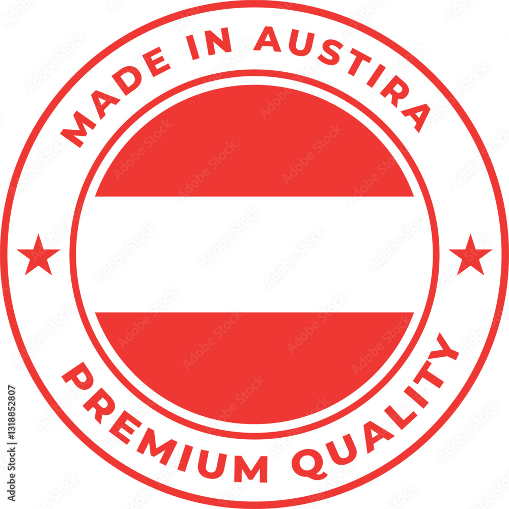 Made in Austira rounded vector symbol on white background Made in Austira rounded vector symbol on white background