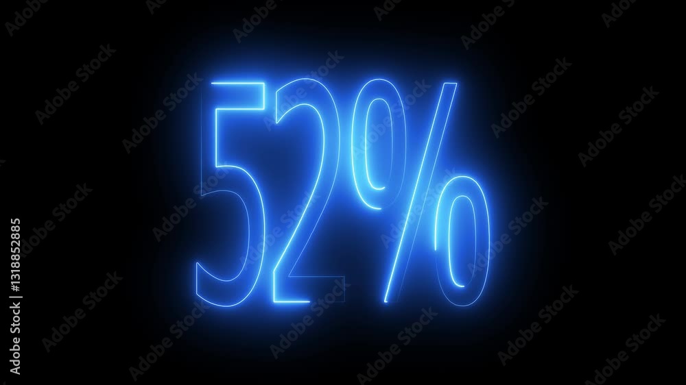 52% text animation by cyan color neon on black background. 52% text animation by cyan color neon on black background.
