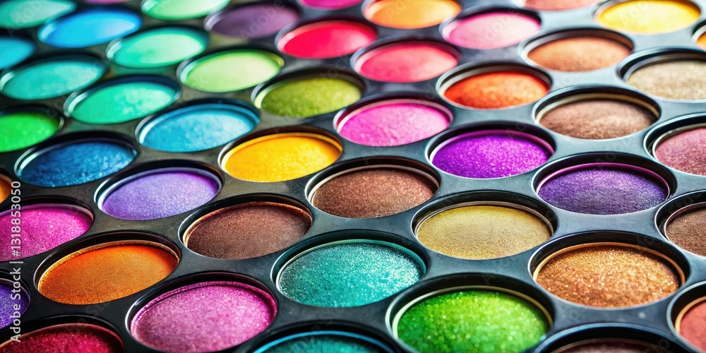 Vibrant, multicolored eyeshadow radiates, a stunning cosmetic backdrop. Vibrant, multicolored eyeshadow radiates, a stunning cosmetic backdrop.