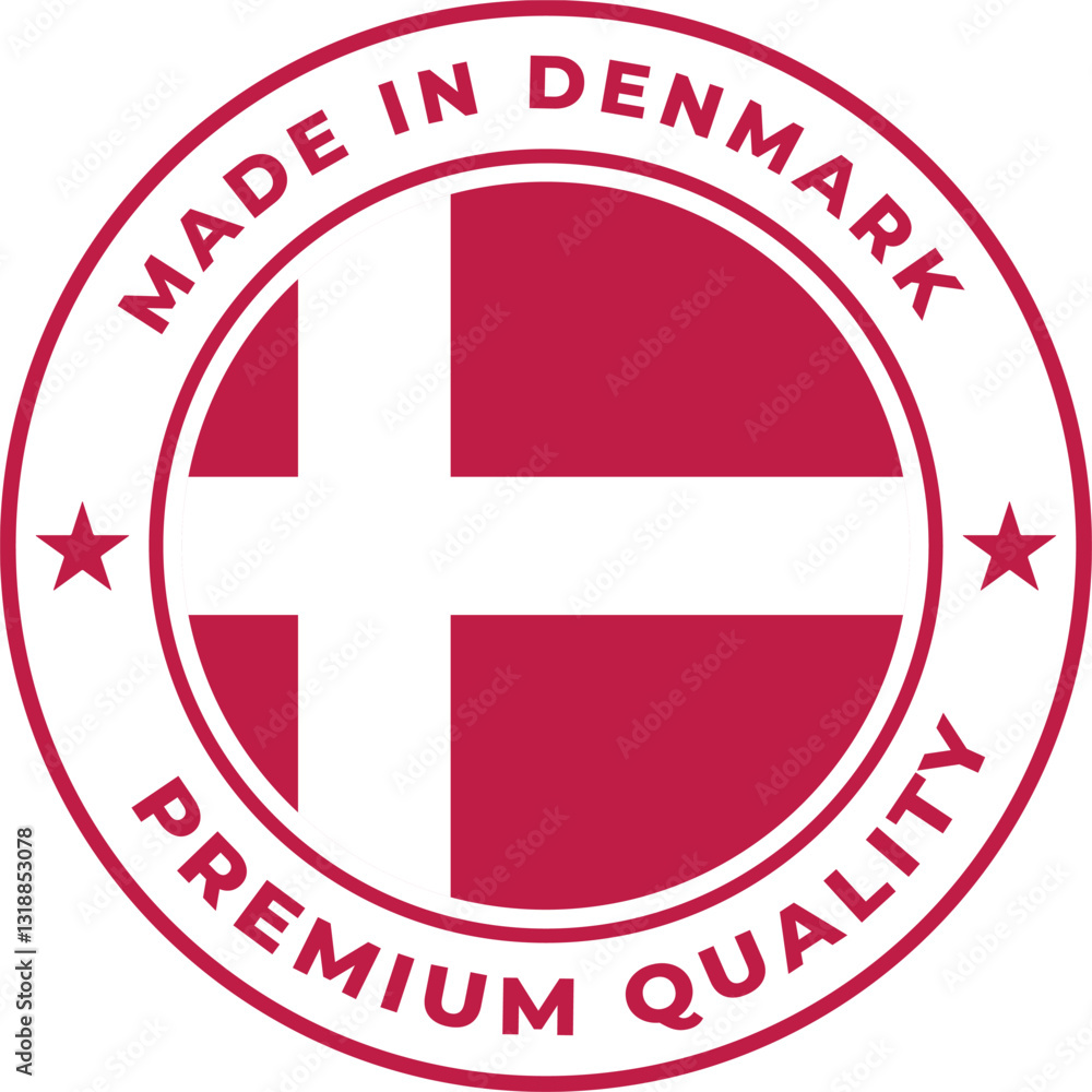 Made in Denmark rounded vector symbol on white background Made in Denmark rounded vector symbol on white background