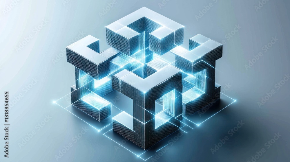 Obraz premium Abstract metallic cube with glowing connections.