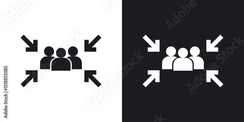 Assembly point icon set in black and white stroke lines