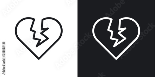 Broken heart icon set in black and white stroke lines