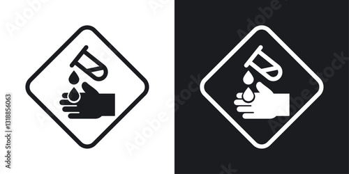 Corrosive acid safety sign set in black and white stroke lines