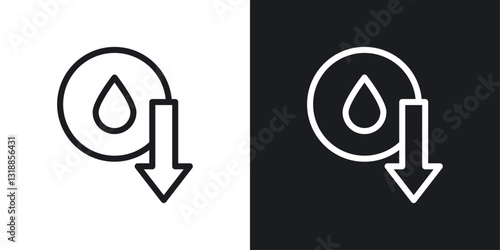 Crude oil barrel price falling down icon set in black and white stroke lines