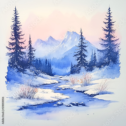 Wallpaper Mural Shrouded Peaks and Snowy Pines Watercolor Wallpaper Background Torontodigital.ca