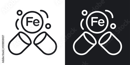 Iron capsule icon set in black and white stroke lines