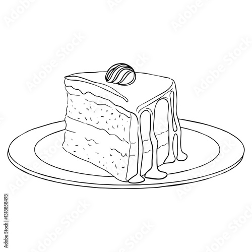 Coloring book a piece of cake with cream. Vector illustration