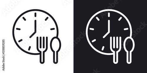 Lunch time icon set in black and white stroke lines