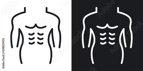 Male torso icon set in black and white stroke lines