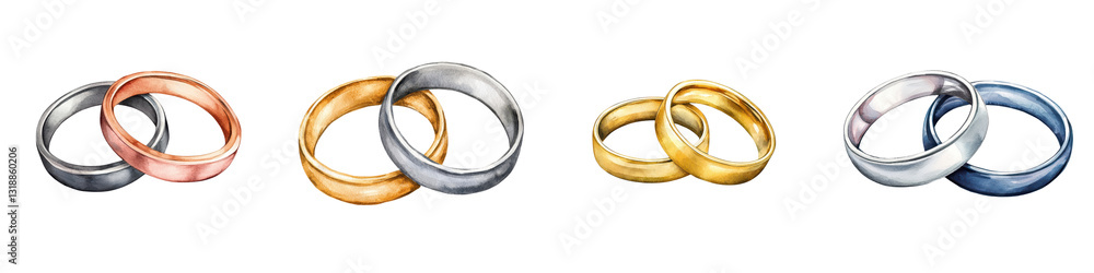 Closeup view of various elegant metallic rings in gold silver and other tones symbolizing love commitment and marriage Closeup view of various elegant metallic rings in gold silver and other tones symbolizing love commitment and marriage