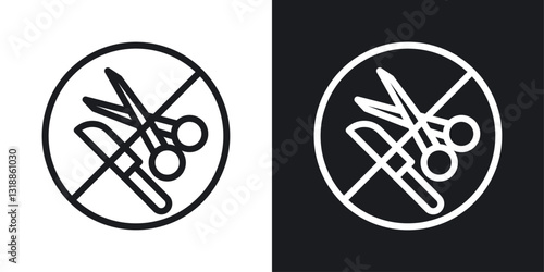 No scissors or no knives sign set in black and white stroke lines