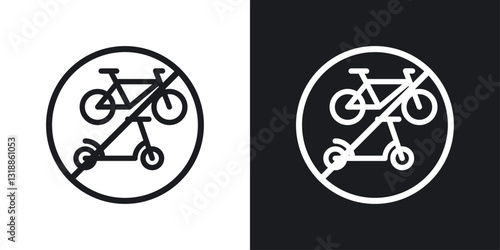 No scooters sign set in black and white stroke lines