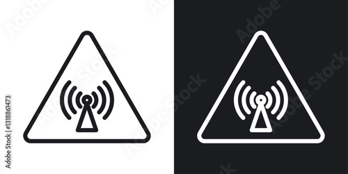 Non ionizing radiation hazard sign set in black and white stroke lines