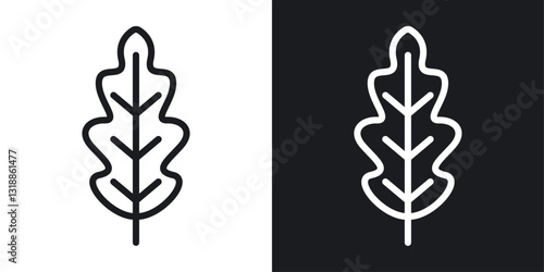 Oak leaf with veins icon set in black and white stroke lines