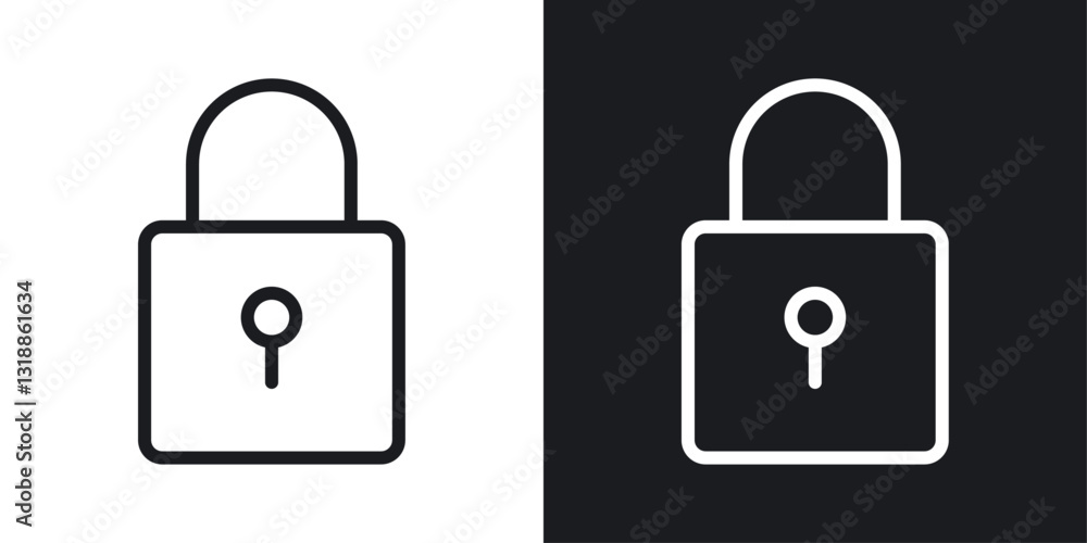Padlock icon set in black and white stroke lines Padlock icon set in black and white stroke lines