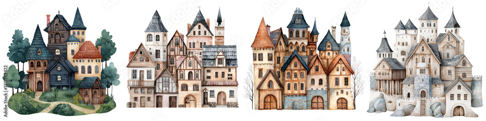 Enchanting Medieval Fantasy Town with Whimsical Castle and Houses Colorful Digital Rendering of Historic Fairy Tale Architecture and Landscape Enchanting Medieval Fantasy Town with Whimsical Castle and Houses Colorful Digital Rendering of Historic Fairy Tale Architecture and Landscape