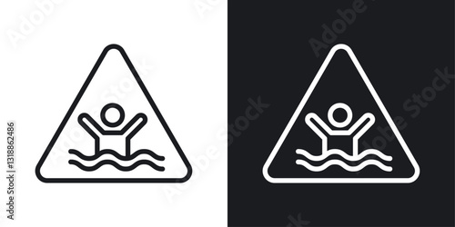 Risk of drowning warning sign set in black and white stroke lines