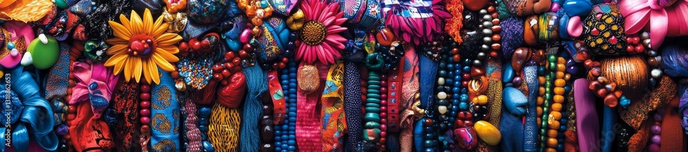Fototapeta premium A Bright and Colorful Display of African American Culture with Fabric and Beads. Generative AI