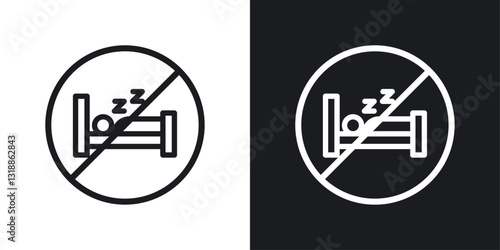 Sleepover ban sign set in black and white stroke lines