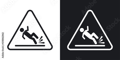 Slippery ice sign set in black and white stroke lines