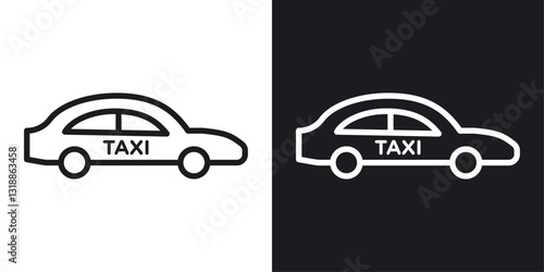 Taxi icon set in black and white stroke lines