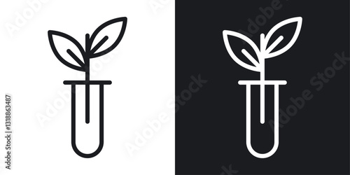 Test tube with plant icon set in black and white stroke lines