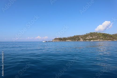 Fototapeta Naklejka Na Ścianę i Meble -  Aegean Sea view near the Dead Sea (Olu Deniz) in Fethiye, Mugla, Turkey.