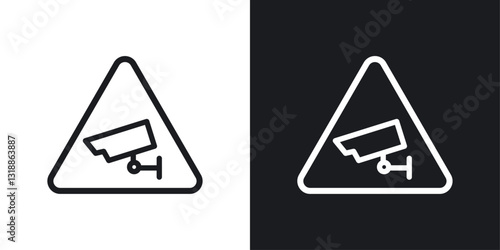 Video surveillance sign set in black and white stroke lines