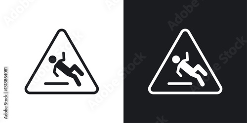 Wet floor sign set in black and white stroke lines