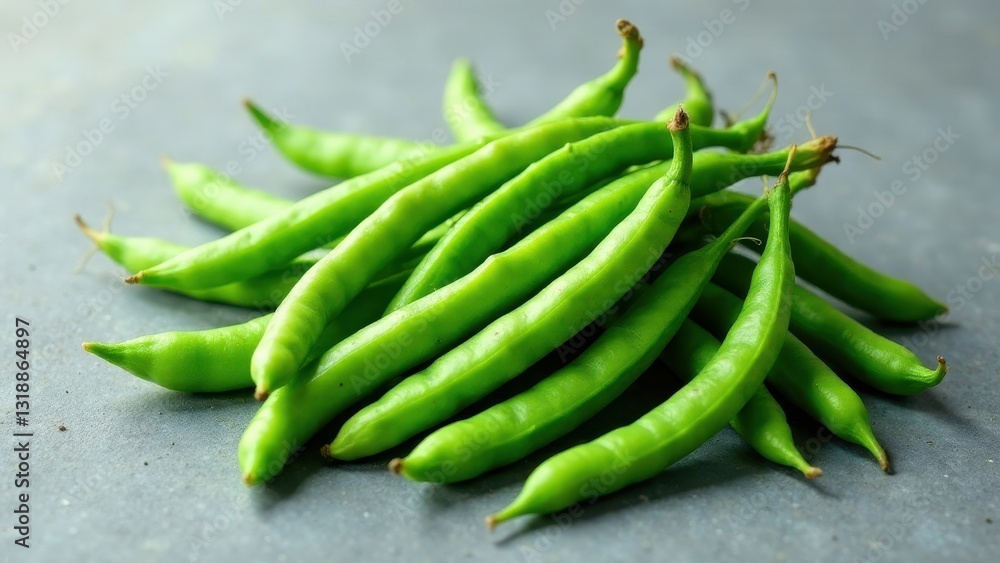 A vibrant pile of fresh, green beans, showcasing their smooth texture and healthy vibrant color, ready for culinary use. A vibrant pile of fresh, green beans, showcasing their smooth texture and healthy vibrant color, ready for culinary use.