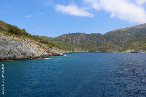 Fototapeta Naklejka Na Ścianę i Meble -  Aegean Sea view near the Dead Sea (Olu Deniz) in Fethiye, Mugla, Turkey.