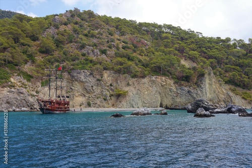 Fototapeta Naklejka Na Ścianę i Meble -  Aegean Sea view near the Dead Sea (Olu Deniz) in Fethiye, Mugla, Turkey.