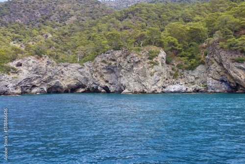Fototapeta Naklejka Na Ścianę i Meble -  Aegean Sea view near the Dead Sea (Olu Deniz) in Fethiye, Mugla, Turkey.