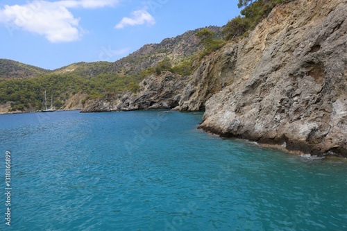Fototapeta Naklejka Na Ścianę i Meble -  Aegean Sea view near the Dead Sea (Olu Deniz) in Fethiye, Mugla, Turkey.
