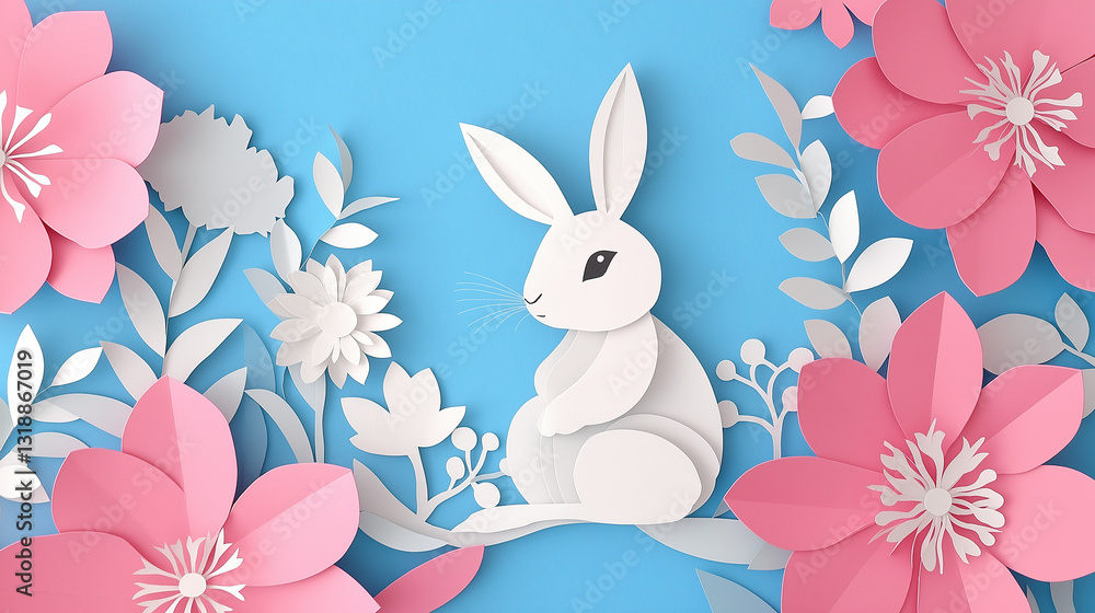 Obraz premium handmade papercut flower and easter bunny decoration 