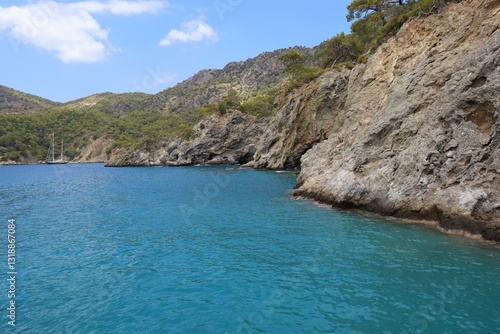 Fototapeta Naklejka Na Ścianę i Meble -  Aegean Sea view near the Dead Sea (Olu Deniz) in Fethiye, Mugla, Turkey.