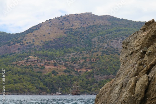 Fototapeta Naklejka Na Ścianę i Meble -  Aegean Sea view near the Dead Sea (Olu Deniz) in Fethiye, Mugla, Turkey.