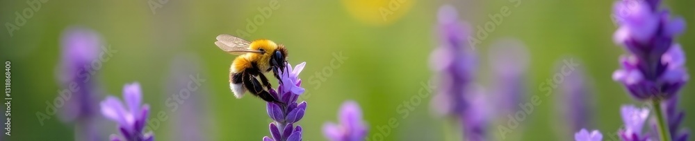 Bumblebee collecting pollen from a purple lavender flower, insect, pollination Bumblebee collecting pollen from a purple lavender flower, insect, pollination