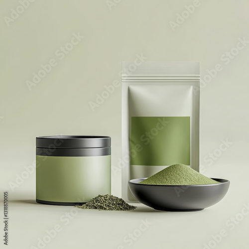 Premium Matcha Green Tea Packaging Mockup on Minimal Background