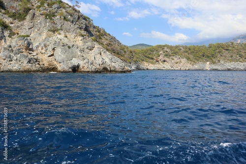 Fototapeta Naklejka Na Ścianę i Meble -  Aegean Sea and costal view near the Dead Sea (Olu Deniz) in Fethiye, Mugla, Turkey.